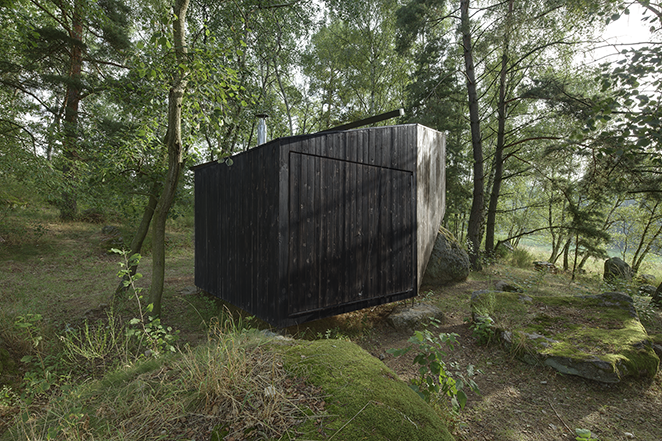 modern forest hut black back