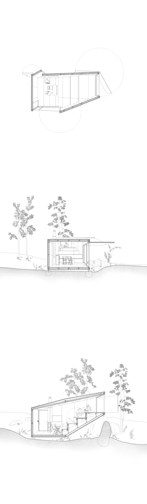 modern forest hut black drawing