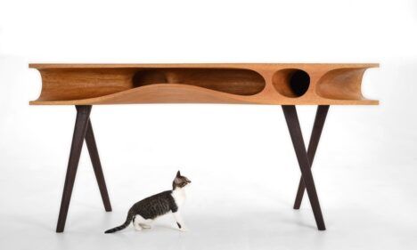 modern table with cat cubbies