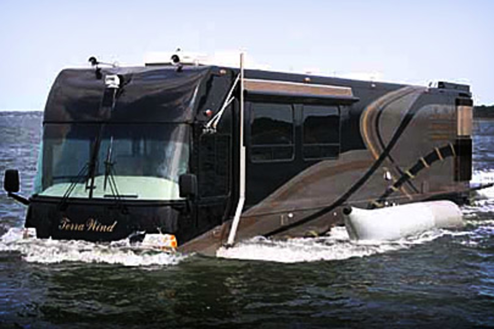 amphibious RV in the water