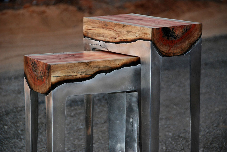 Hilla Shamia molten metal and wood tables