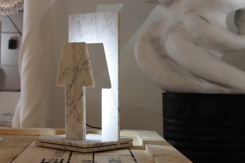Lamp made of reclaimed marble