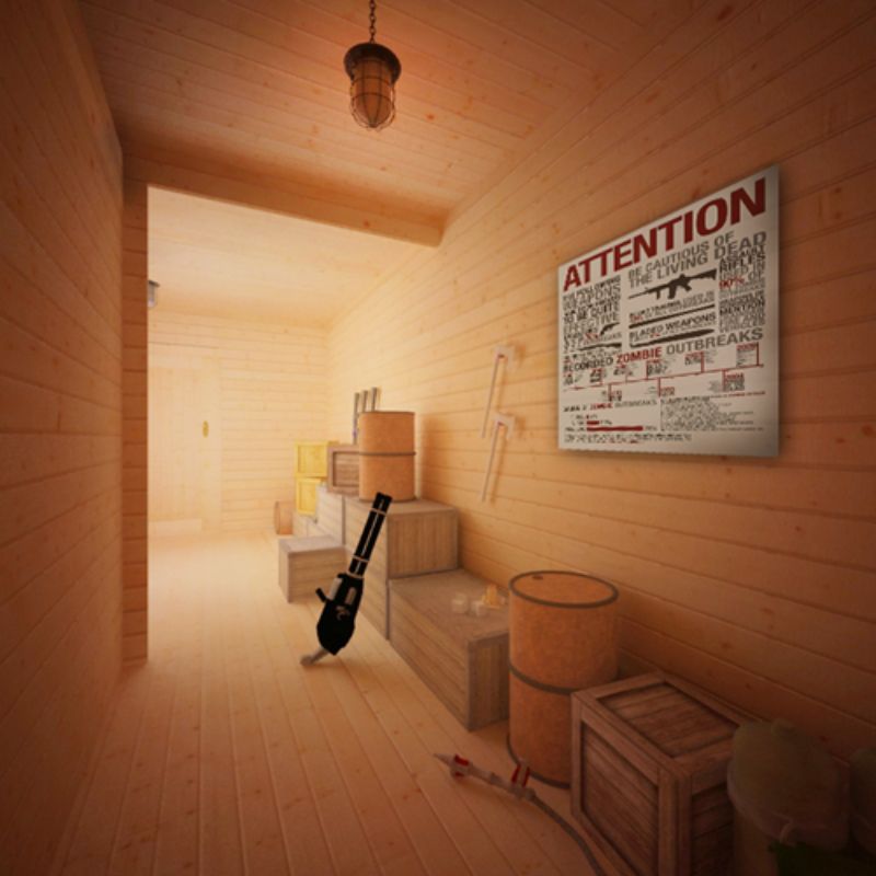 Zombie survivalist cabin interior