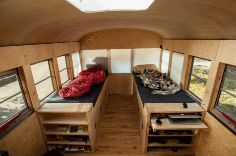 Converted Bus storage beds
