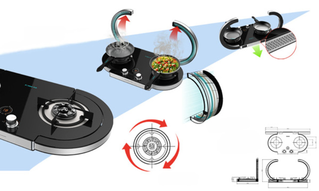 portable cooktop with flip-up chimneys