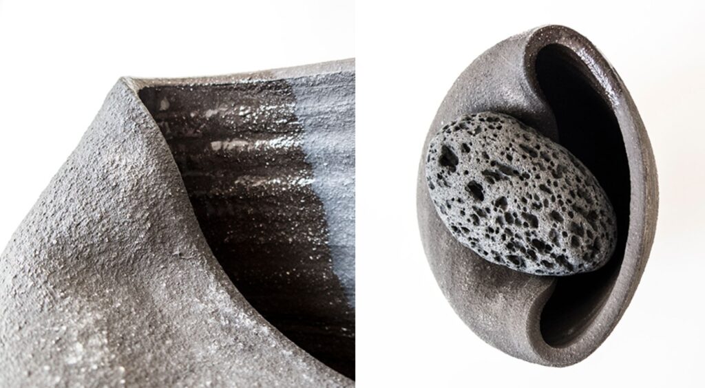 Clay Vases with stones together volcanic