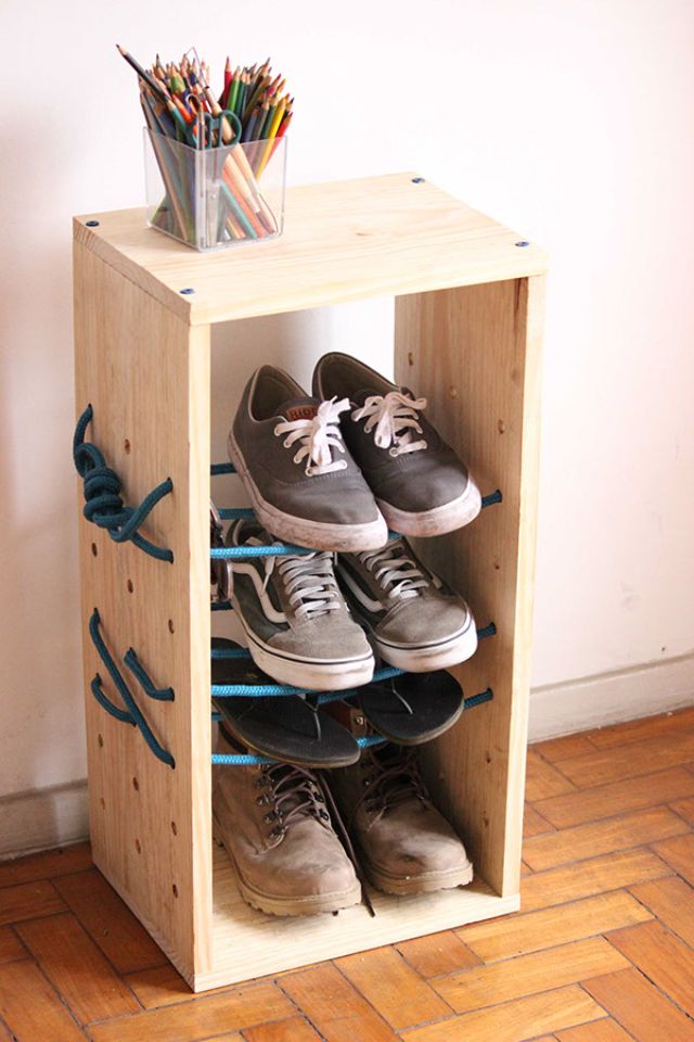pine and rope shelves