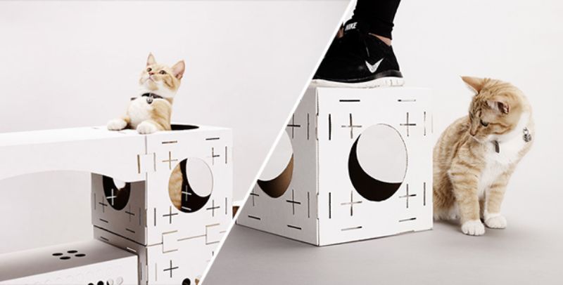 Poopy Cat blocks cardboard playhouse