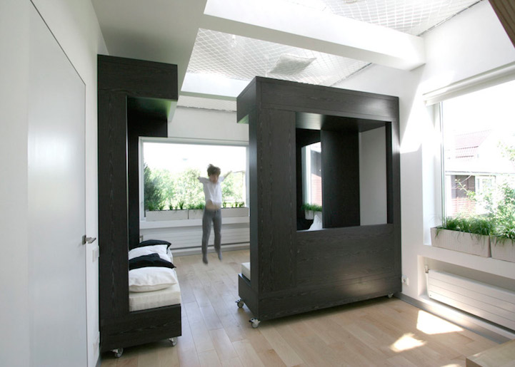 The Cube modular room within a room Ruetemple transforming