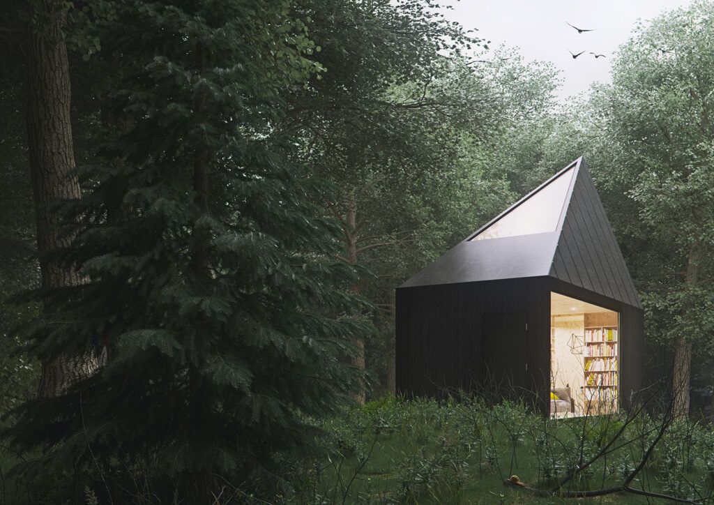 Black Diamond cabin concept in the forest