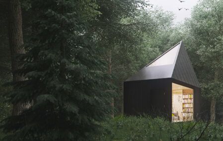 Black Diamond cabin concept in the forest