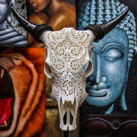 carved cow skull bali