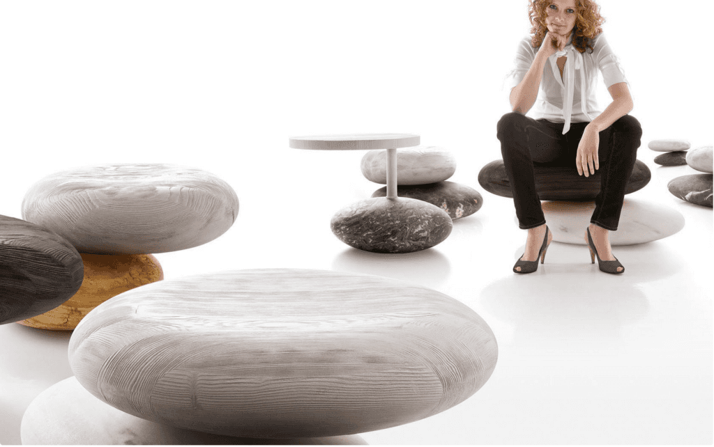 round stone chairs made of wood