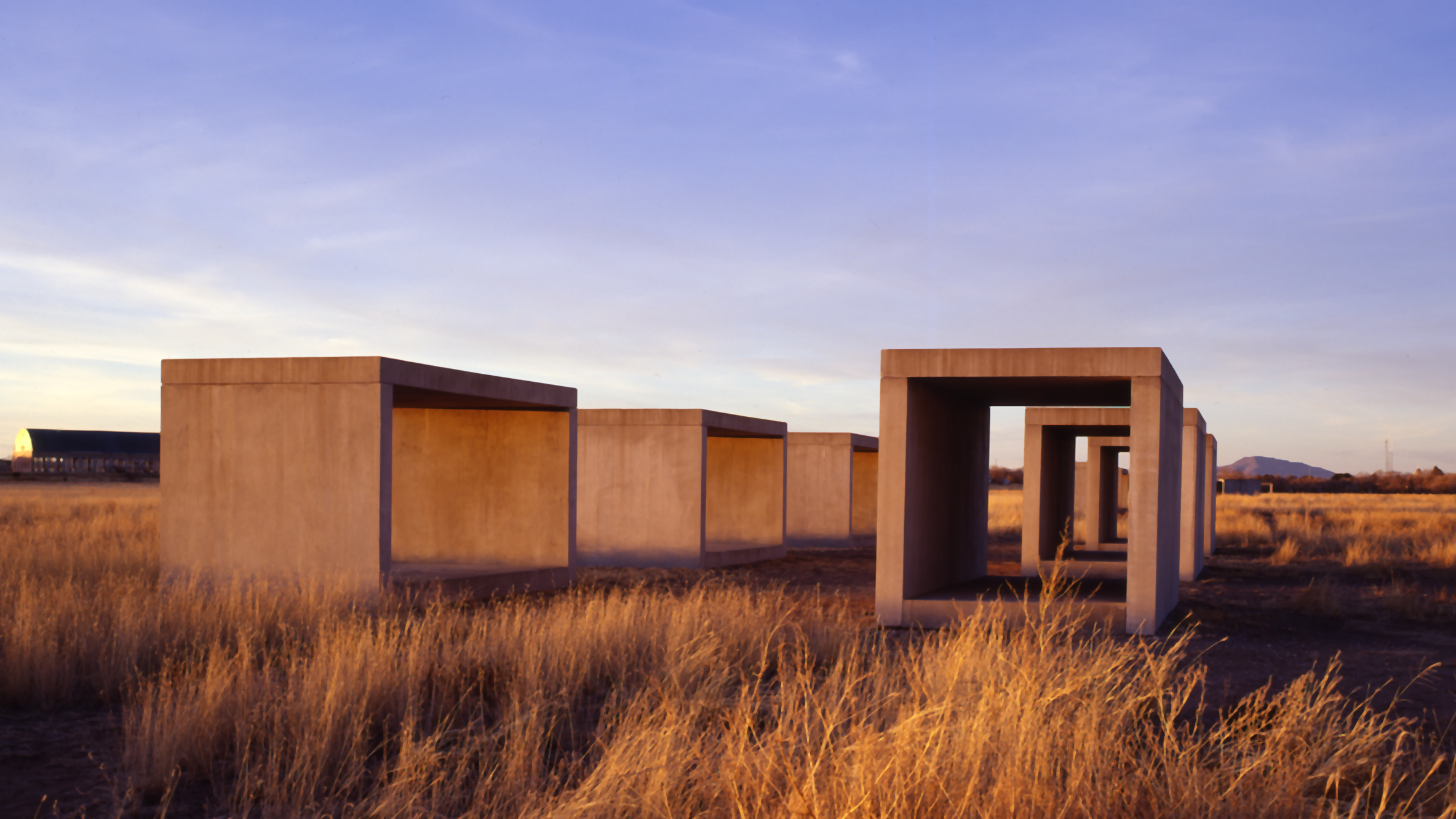 Giant cubes by artist Donald Judd in Marfa, Texas town