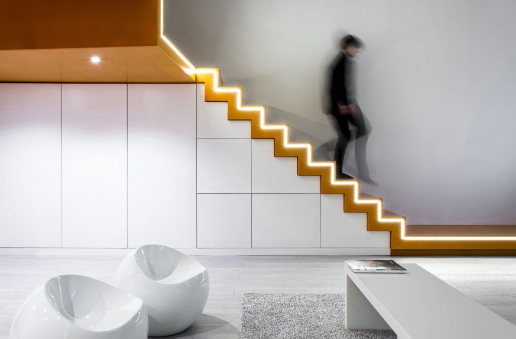 Budapest apartment orange staircase built in