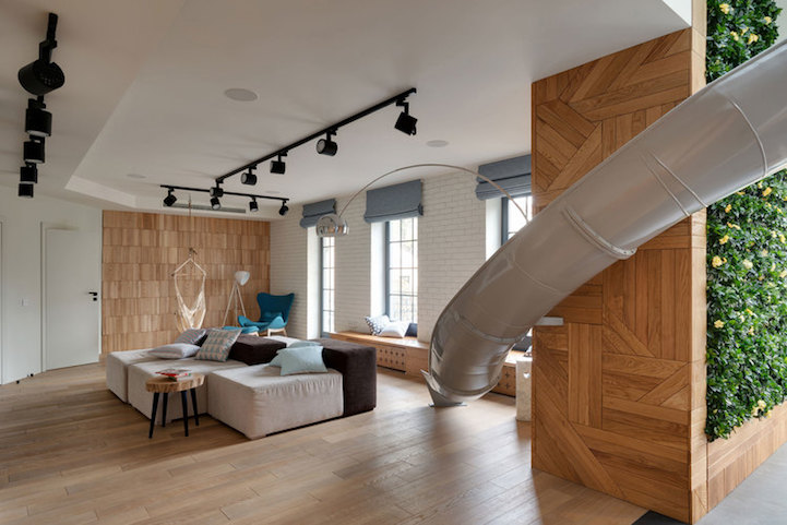 Slide winds through a modern apartment