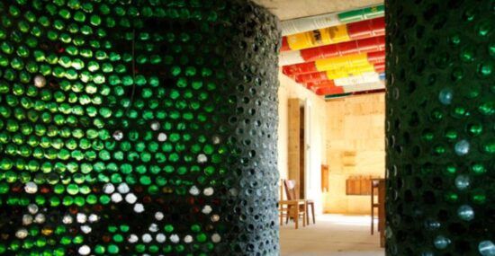 Officina Roma recycled sanctuary bottle walls