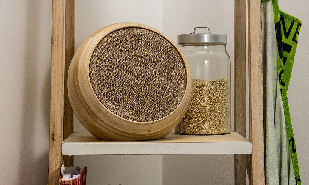 hazang bamboo speakers on shelf