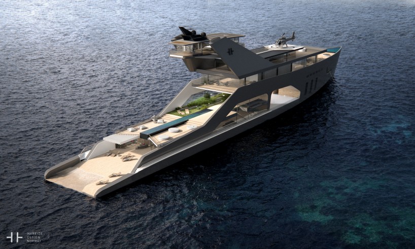 Mega yacht with private beach