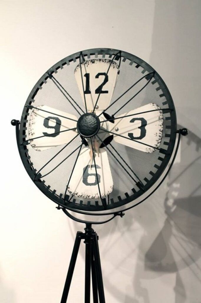 Bike wheel fan blade clock repurpose junk`