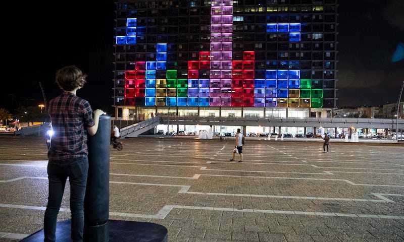 Tetris on Tel Aviv City Hall urban gamification