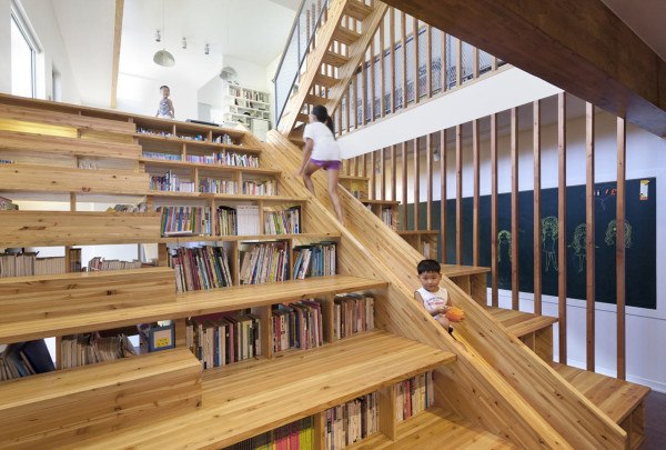 Bookshelf and slide at house in Chungbuk, South Korea