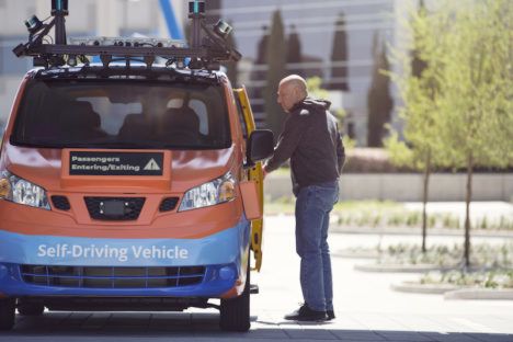 A self-driving Nissan NV200 that Drive.ai is using to make other road users more comfortable with autonomous technology.