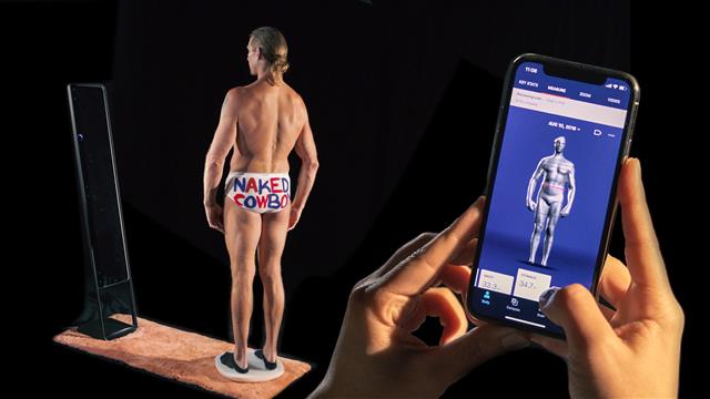 "Naked," the new mirrored 3D body scanner from Naked Labs.
