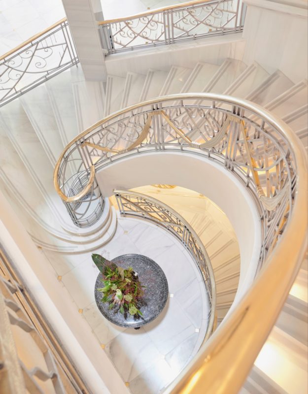 A spiral staircase inside the Hyatt Centric Madrid