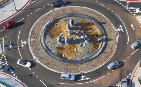 Ariel shot of LA's new "Riverside Roundabout."