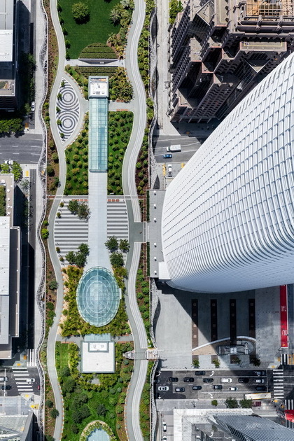 Aerial view of the park above the new Salesforce Transit Center