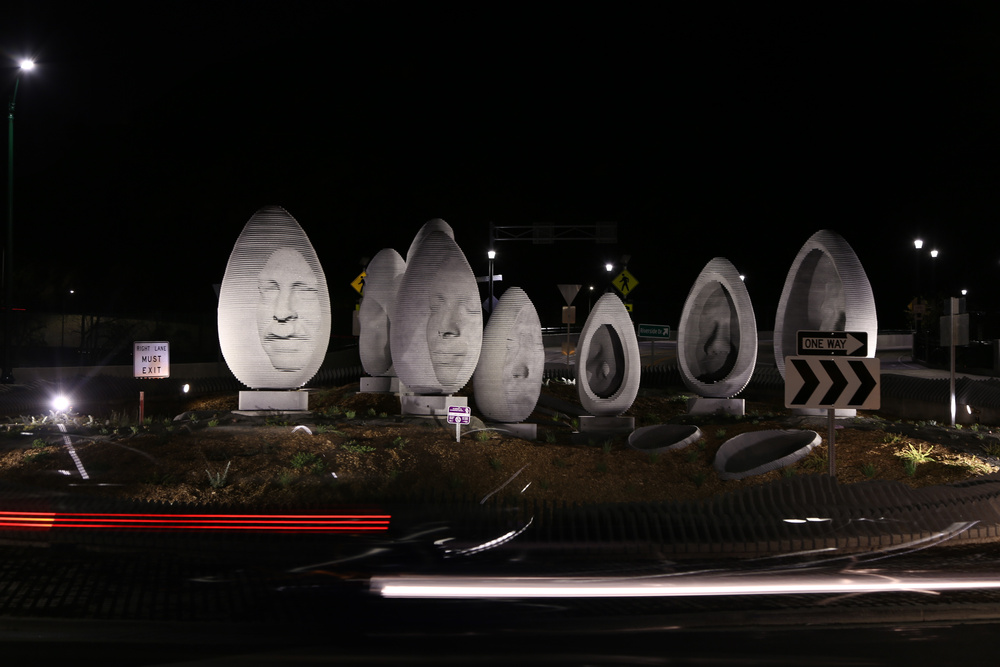 "Faces of Elysian Valley," a nine-piece sculptural monument in the center of a new LA monument.