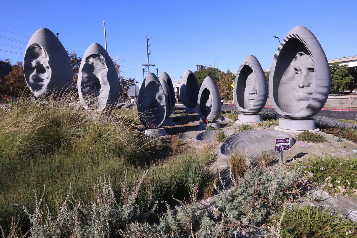 "Faces of Elysian Valley," a nine-piece sculptural monument in the center of a new LA monument.