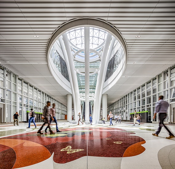 The grand hall inside the new Salesforce Transit Center