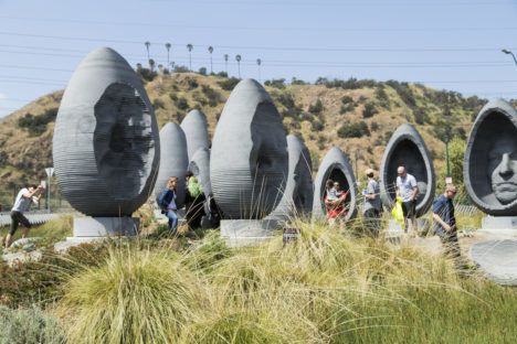 "Faces of Elysian Valley," a nine-piece sculptural monument in the center of a new LA monument.
