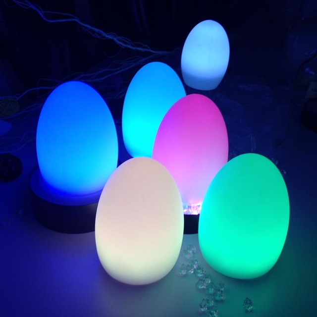 Six different-colored LED Egg Night Lamps lit up at night