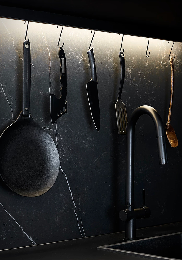 Cooking utensils hung up inside the Richmond micro-apartments.