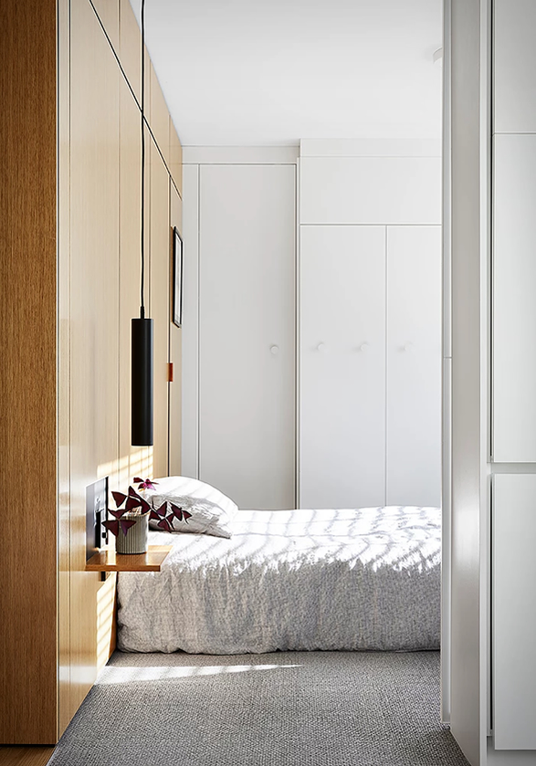 A bedroom inside the Richmond micro-apartments.