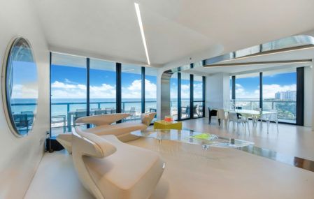 The living room inside the late Zaha Hadid's self-designed Miami beach house.