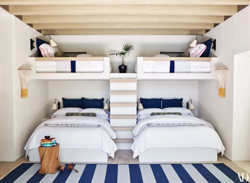 Blue and white features adorn this guestroom inside Casa Grande.