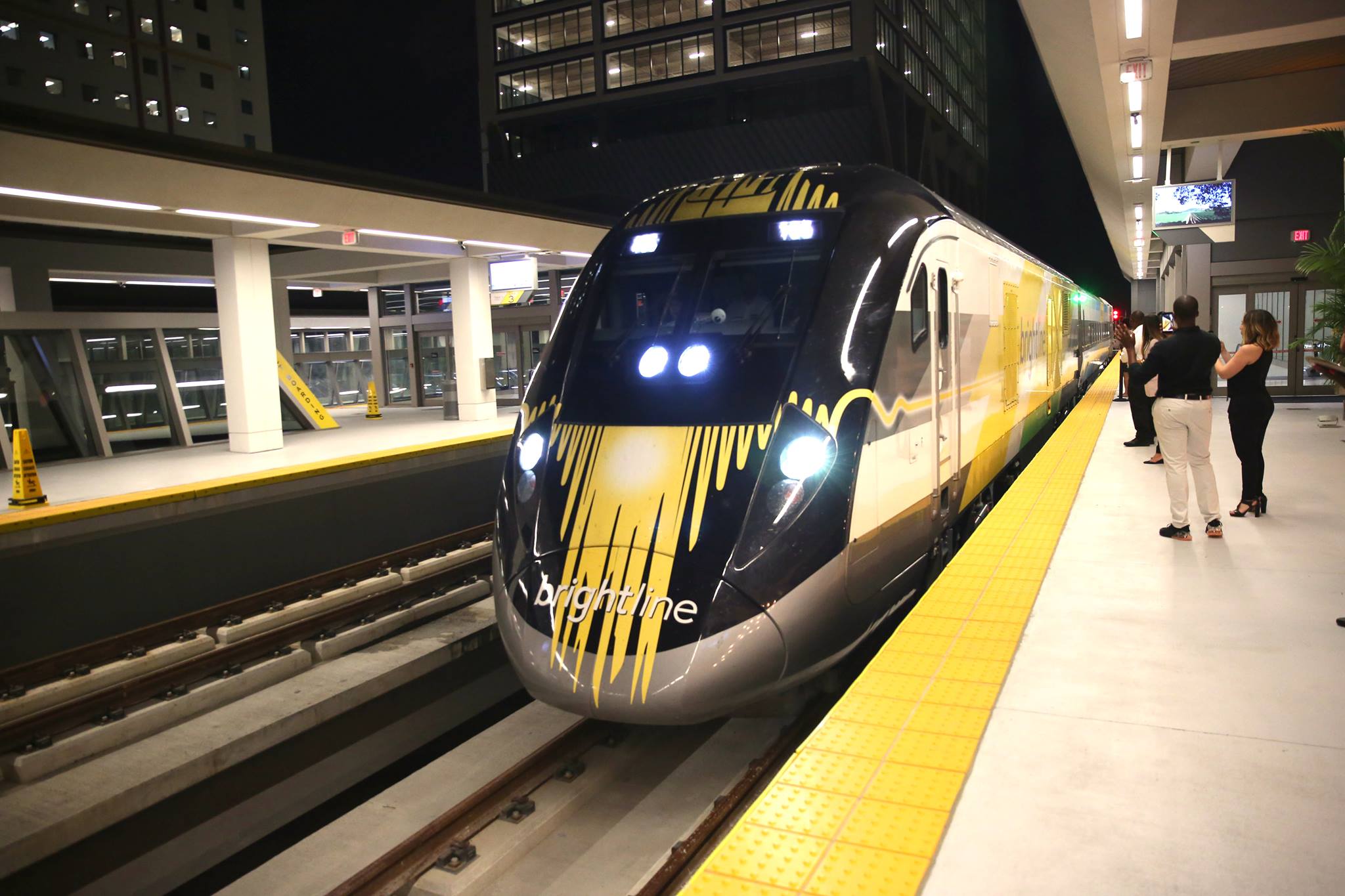The front of a Brightline high-speed train.