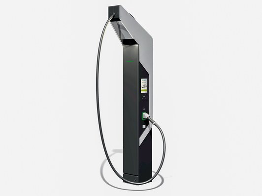 Isolated shot of one of Porsche's new EV charging stations. 