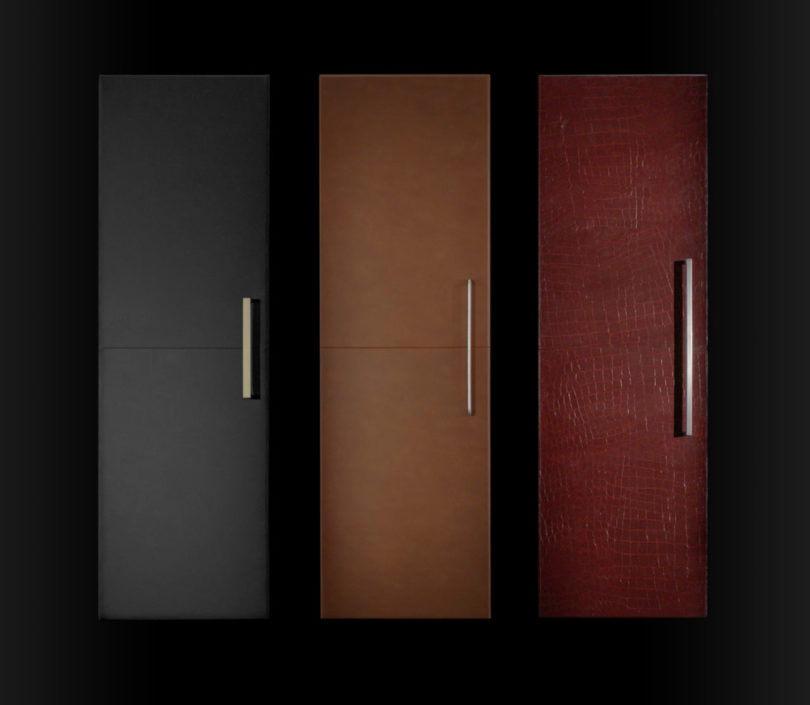 The Italian leather front panels featured on JennAir's new RISE refrigerators.