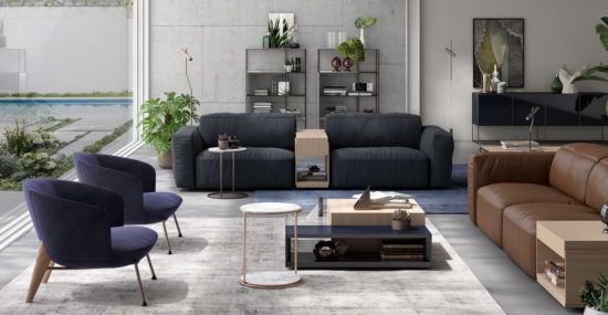 LG's new Colosseo Smart Sofa set up in a living room.