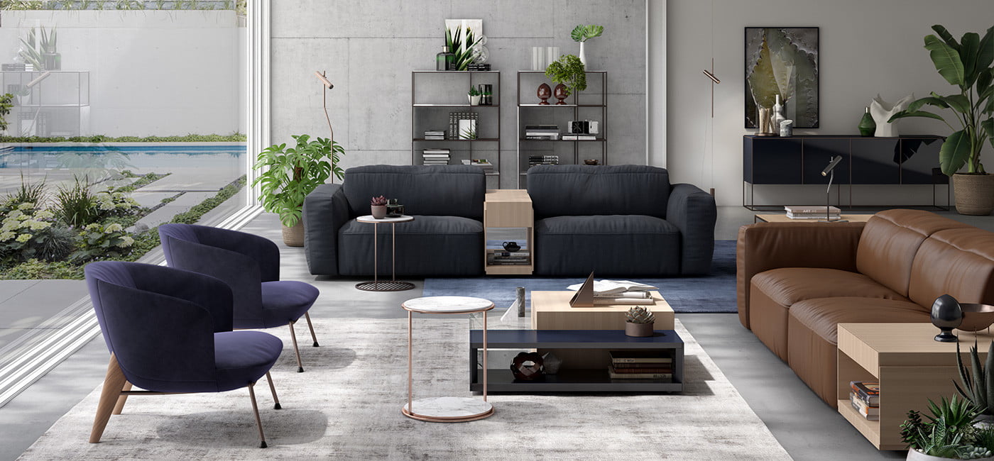 LG's new Colosseo Smart Sofa set up in a living room.