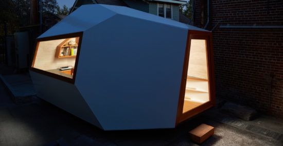 The exterior of the Lighthouse backyard office pod.