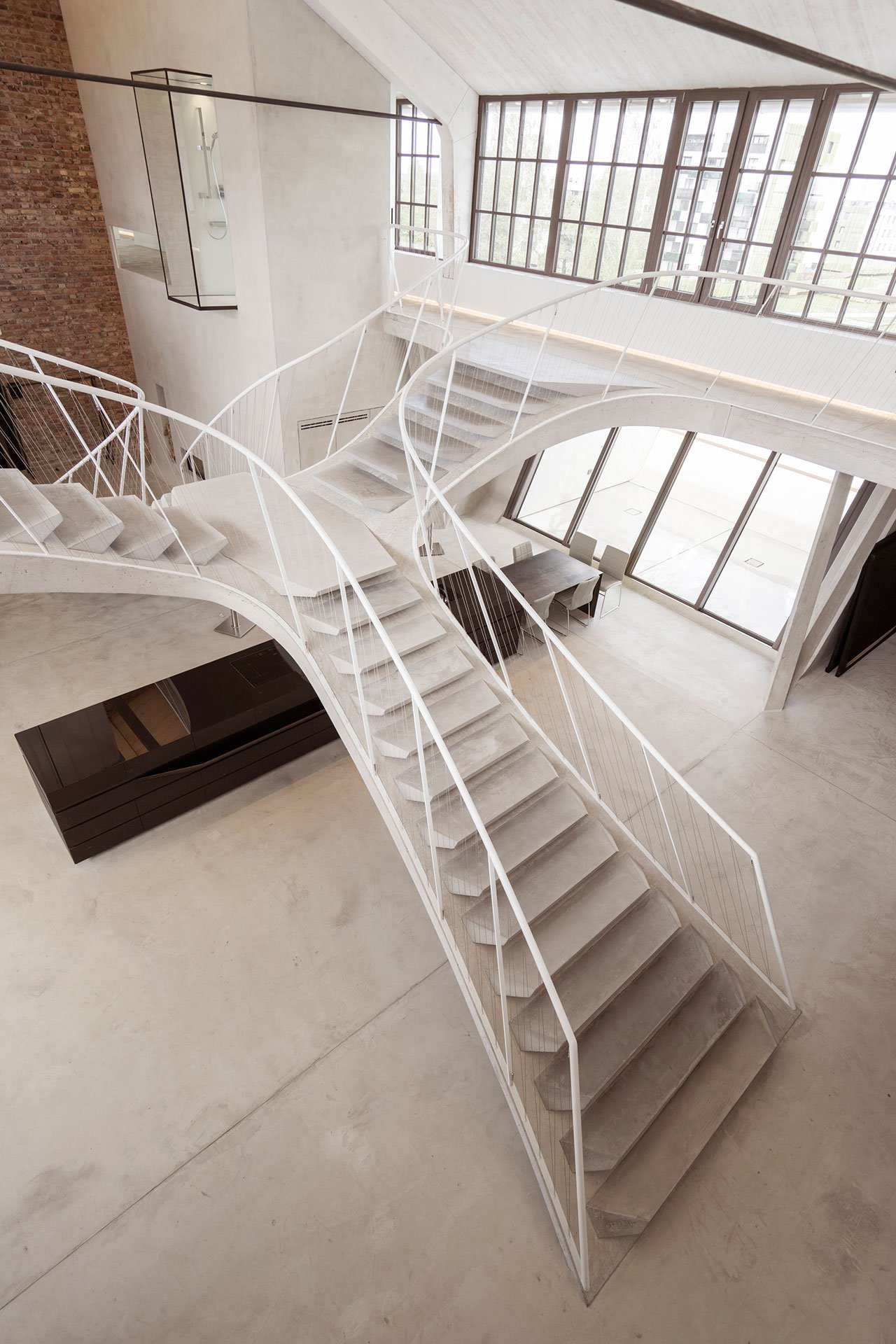 One of the giant staircases inside the newly converted Loft Panzerhalle.