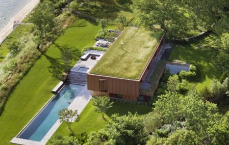 Aerial view of Peconic House, the new nature-inspired Hamptons home by Mapos.