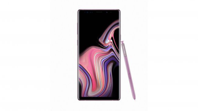 The Samsung Galaxy Note 9 in front of a white background.