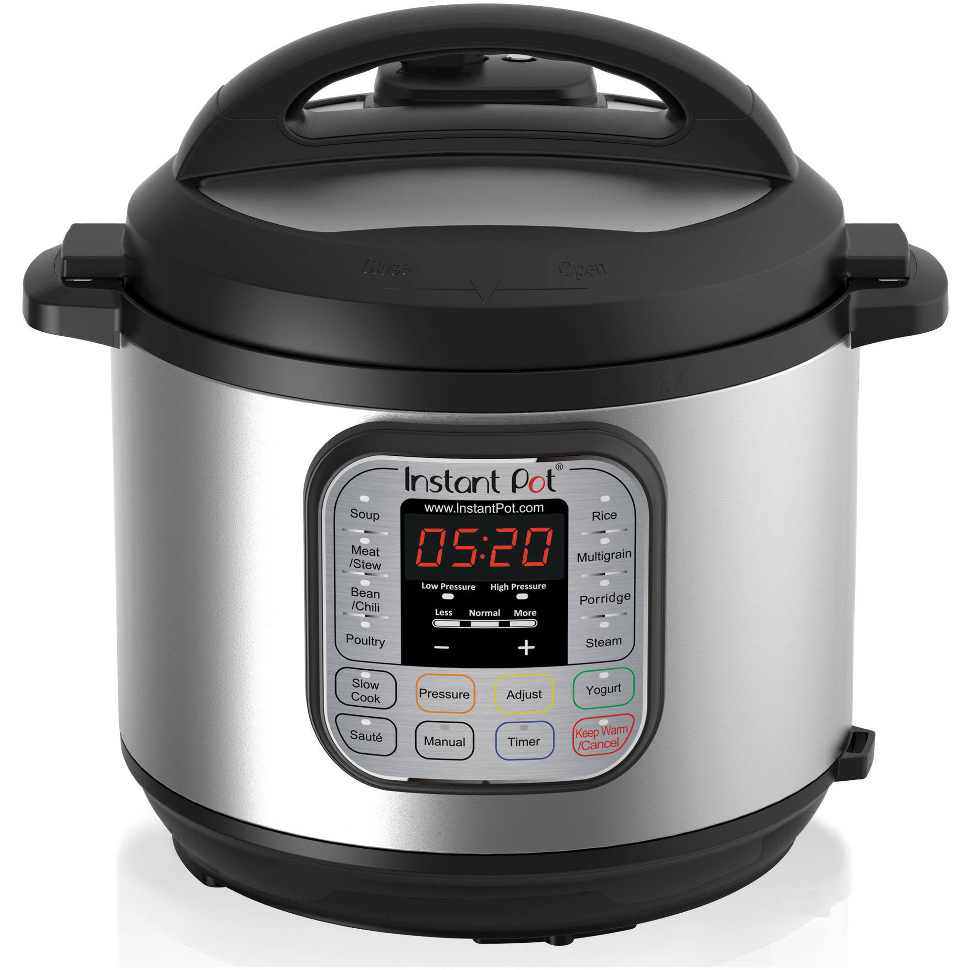 The Instant Pot Duo 7-in-1 Programmable Pressure Cooker set against a white backdrop.